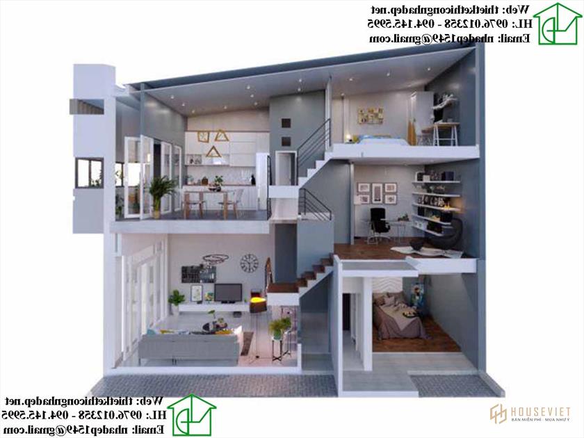 Mẫu nhà phố 4 tầng hiện đại lệch tầng mặt tiền 4,5m có gara tại Thái Bình  KTNP04-2019