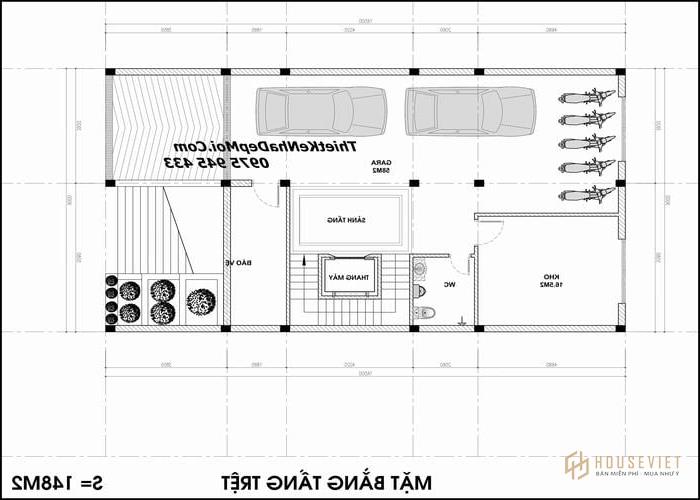 Bản vẽ mặt bằng khách sạn mini 150m2