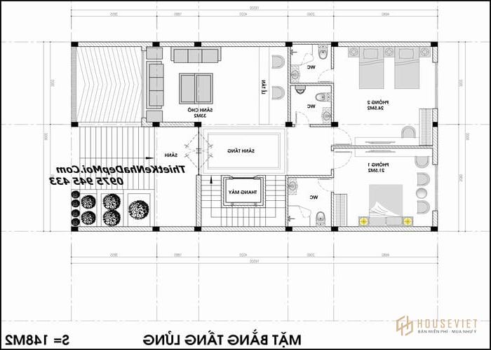 Mặt bằng khách sạn 9x17m