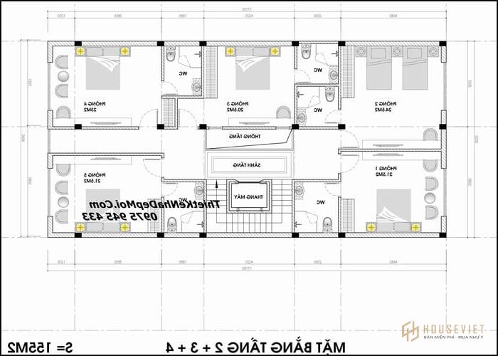 Mặt bằng khách sạn 6 tầng 9x20