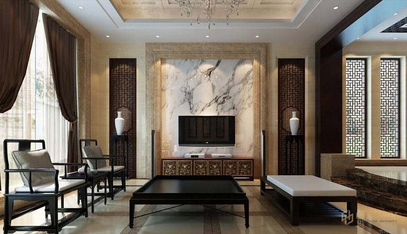 thiết kế phòng khách sang trọng theo phong cách Châu Á