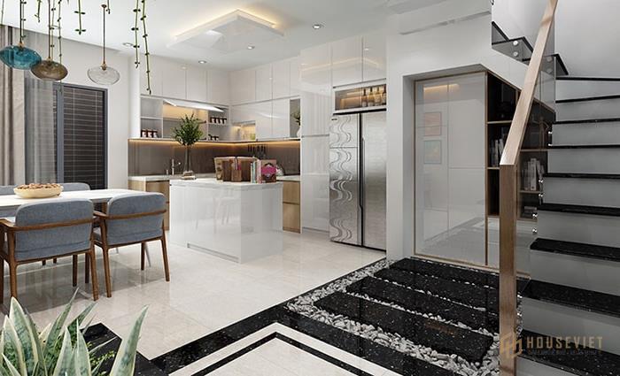 Thiết kế cầu thang mẫu nhà 1 trệt 1 lầu 5x15