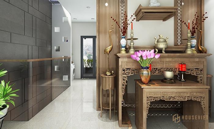 Mẫu Thiết Kế Phòng Thờ Phòng Thờ 1 Trệt 1 Lầu Trang Trọng 5x15