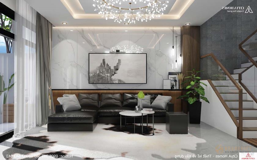 Phòng khách đẹp và sang trọng nhờ bộ sofa da bắt mắt.