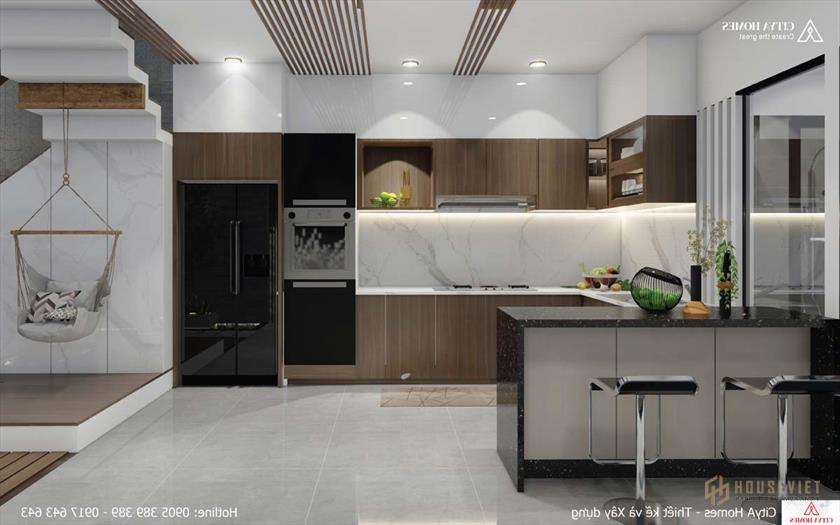 Căn bếp kiểu Việt đơn giản nhưng phù hợp với thói quen sử dụng của các thành viên trong gia đình