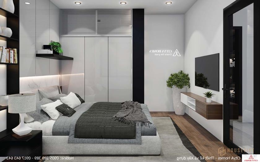 Phòng ngủ sử dụng tông màu trắng đen nổi bật