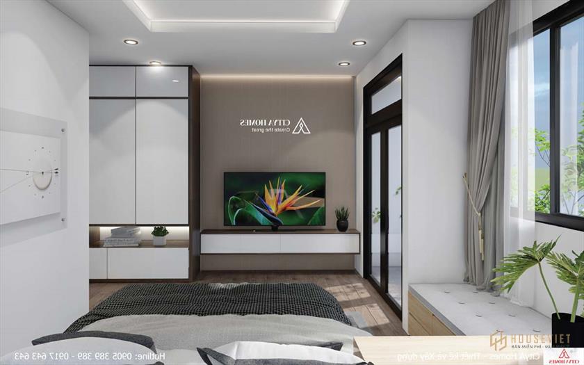 Phòng ngủ thiết kế sáng tạo nhờ ô cửa kính cạnh giếng trời.