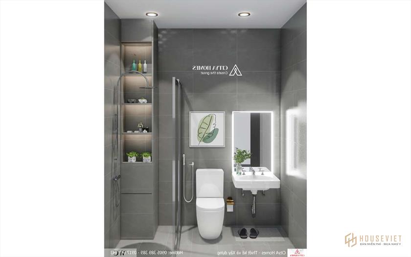 Phòng tắm được bố trí gọn gàng, tiết kiệm diện tích