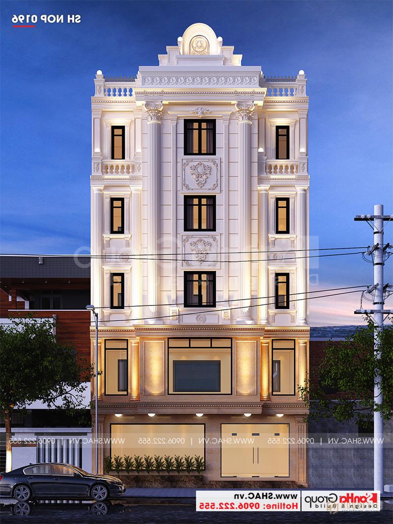 Mẫu nhà ống tân cổ điển 5 tầng kết hợp kinh doanh cafe tại Nam Định - SH NOP 0196 18 Mẫu nhà ống 5 tầng tân cổ điển 5 tầng mặt tiền 5,7m đẹp trang trí tại Nam Định