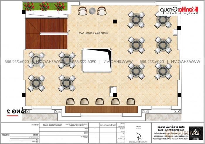 Mẫu nhà ống tân cổ điển 5 tầng kết hợp kinh doanh cafe tại Nam Định - SH NOP 0196 30 Bản vẽ mặt bằng tầng 2 mẫu nhà tân cổ điển tại Nam Định