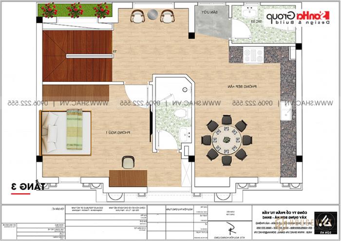 Mẫu nhà ống tân cổ điển 5 tầng kết hợp kinh doanh cafe tại Nam Định - SH NOP 0196 31 Bản vẽ mặt bằng tầng 3 mẫu nhà tân cổ điển tại Nam Định