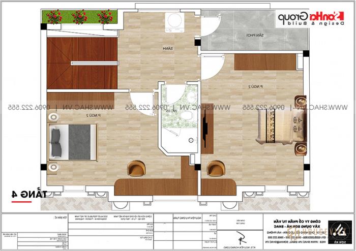 Mẫu nhà ống tân cổ điển 5 tầng kết hợp kinh doanh cafe tại Nam Định - SH NOP 0196 32 Bản vẽ mặt bằng tầng 4 nhà tân cổ điển tại Nam Định