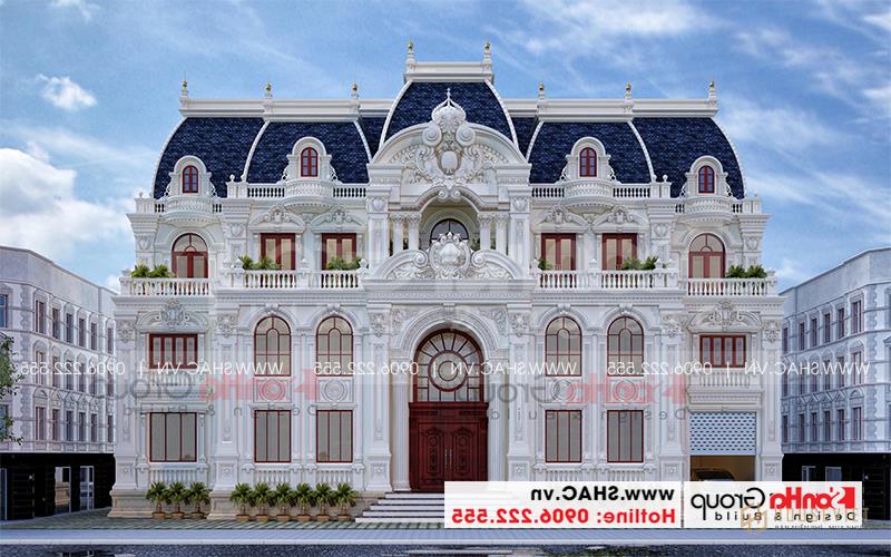 Biệt thự lâu đài 3 tầng 1 tum rộng 350m2 tại Vĩnh Phúc - SH BTLD 0045 2 Mặt tiền biệt thự 3 tầng 1 tum phong cách lâu đài cổ điển