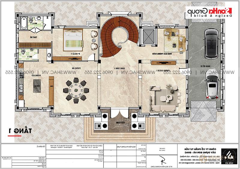 Biệt thự lâu đài 3 tầng 1 tum rộng 350m2 tại Vĩnh Phúc - SH BTLD 0045 12 Mặt bằng công năng tầng 1 biệt thự BTLD 0045