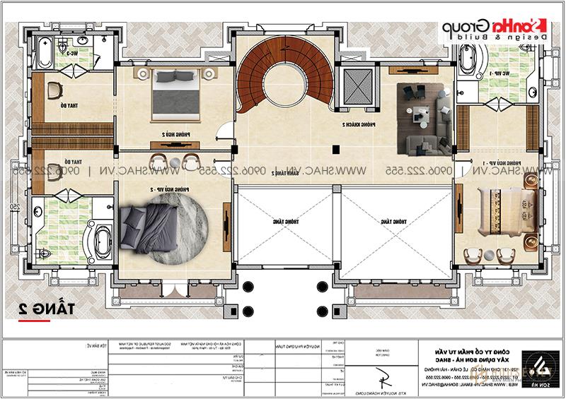 Biệt thự lâu đài 3 tầng 1 tum rộng 350m2 tại Vĩnh Phúc - SH BTLD 0045 13 Mặt bằng công năng tầng 2 biệt thự BTLD 0045