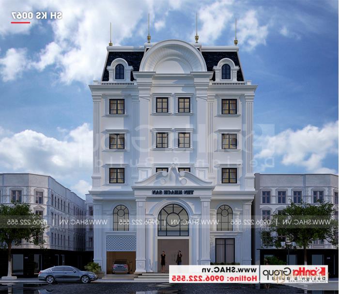 Mẫu thiết kế khách sạn mini tân cổ điển 2 sao 6 tầng tại Hải Phòng - SH KS 0067 1 Mặt tiền khách sạn mini 2 sao 6 tầng tiện nghi đẹp tại Hải Phòng