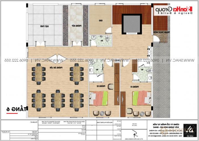 Mẫu thiết kế khách sạn mini tân cổ điển 2 sao 6 tầng tại Hải Phòng - SH KS 0067 12 Bản vẽ thiết kế mặt bằng công năng tầng 6 khách sạn mini 2 sao tân cổ điển tại Hải Phòng