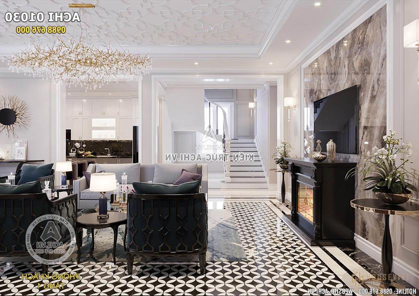 Cầu thang thiết kế đơn giản tạo khoảng trống cho không gian phòng khách nổi bật