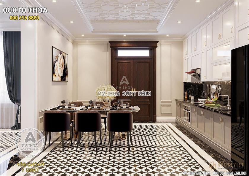 Thiết kế nội thất phòng bếp tân cổ điển nhẹ nhàng nhưng ấn tượng