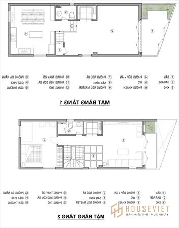 Mặt bằng công năng tầng 1 và 2 mẫu nhà 40m2 của anh Công năng tầng 1 và tầng 2 rộng 40m2.  mẫu nhà ống
