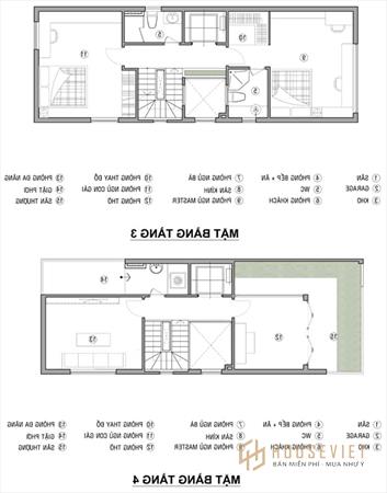 Mặt bằng công năng tầng 3 và 4 mẫu nhà 40m2 của anh Mặt bằng công năng tầng 3 và 4 mẫu nhà 40m2 của anh