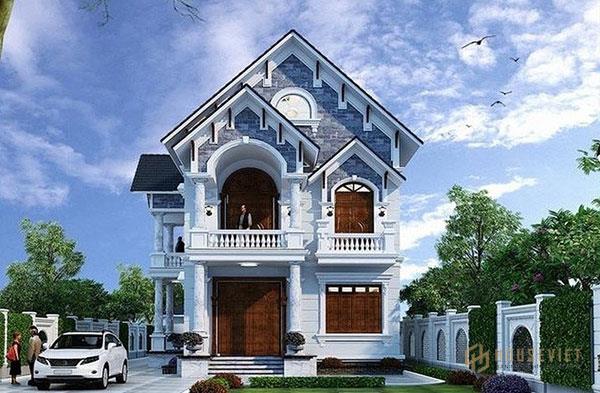 Mẫu nhà mái thái 2 tầng đẹp có sân rộng rãi