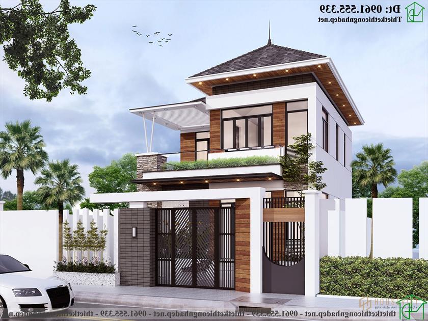 Thiết kế và thi công trọn gói biệt thự 2 tầng mái thái đẹp NDBT2T105