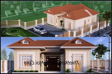 Mẫu nhà hình chữ U 100m2 1 tầng giá rẻ hiện đại mái ngói