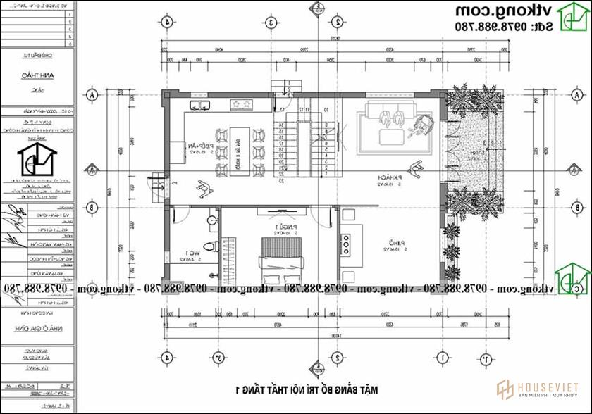Công năng sử dụng tầng 1 BT2T82. người mẫu