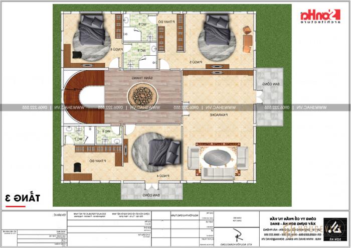 Không gian đáng sống của biệt thự lâu đài 240m2 3 tầng tại Hải Phòng - SH BTLD 0035 7 Mặt bằng công năng tầng 3