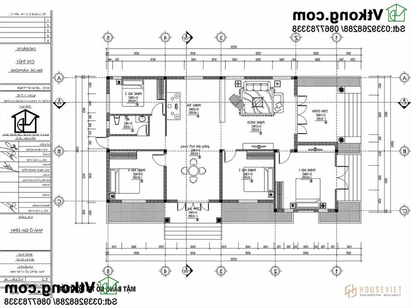 Bản vẽ chi tiết mẫu nhà 1 tầng đẹp.