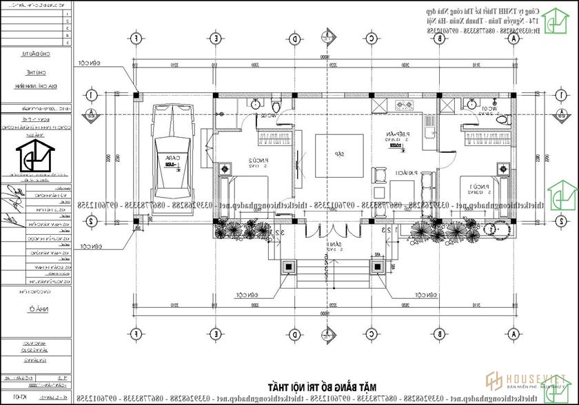 Mặt bằng bố trí nội thất mẫu nhà cấp 4 NDNC4160