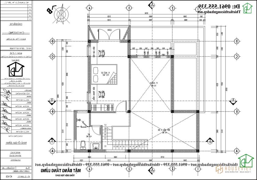 Mặt bằng tầng 1 mẫu nhà có gác lửng 10x10m đẹp NDNC4174