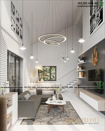 Thiết kế nội thất phòng khách mẫu nhà cấp 4 có gác lửng 10x10m NDNC4174