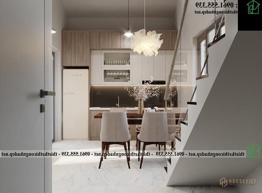 Mẫu thiết kế tủ bếp gỗ công nghiệp đẹp nhà cấp 4 gác lửng NDNC4174