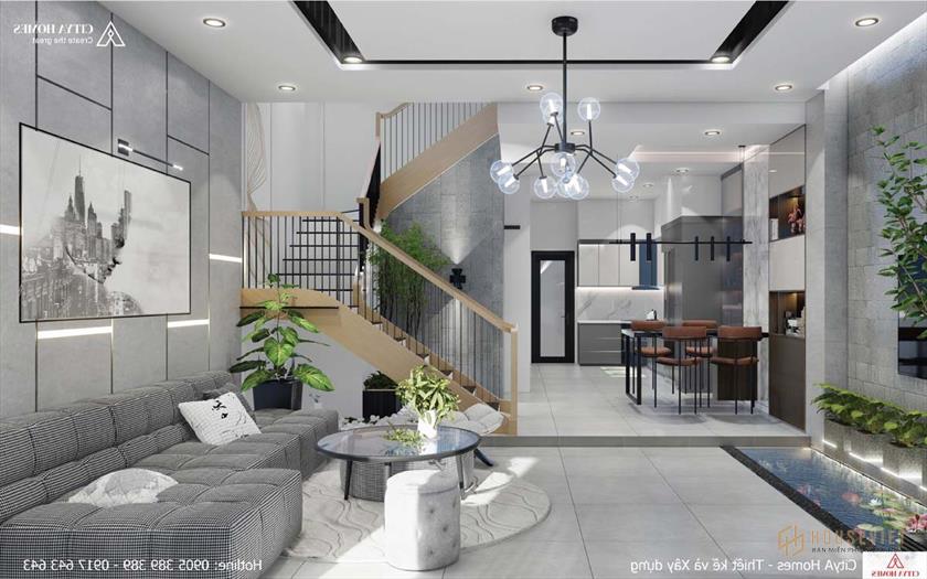 Tổng thể không gian tầng 1 được chú trọng kỹ lưỡng đến từng chi tiết, mang đến cảm giác ấm cúng cho ngôi nhà