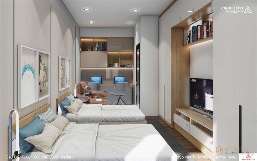 Phòng ngủ có giường đôi cho trẻ sơ sinh