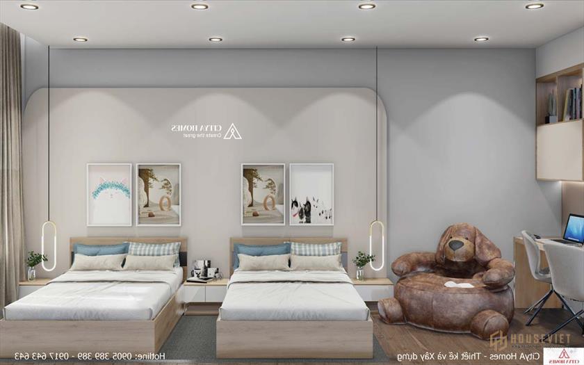 Không Gian Phòng Ngủ Trẻ Em Rất Rộng Với Tone Màu Nhẹ Nhàng Trang Nhã