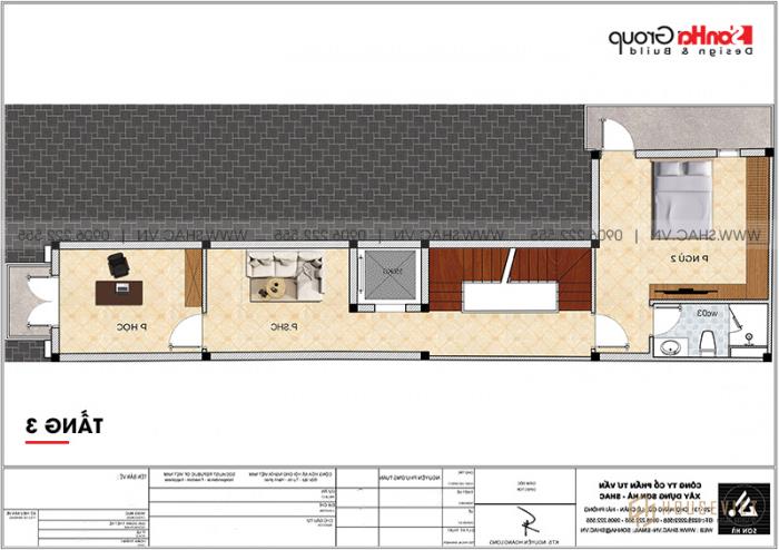 4 Mặt bằng tầng 3 mẫu nhà chữ L tân cổ điển tại Bình Thuận sh nop 0204