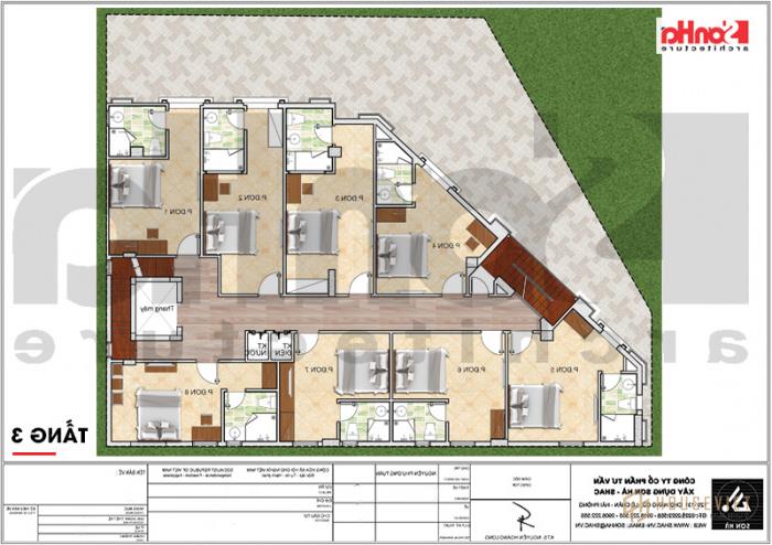 Mặt bằng công năng tầng 3 khách sạn tân cổ điển 3 sao tại Vũng Tàu 