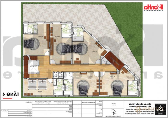 Mặt bằng công năng tầng 4 khách sạn tân cổ điển 3 sao tại Vũng Tàu 
