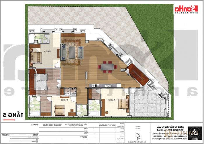 Mặt bằng công năng tầng 5 khách sạn tân cổ điển 3 sao tại Vũng Tàu 