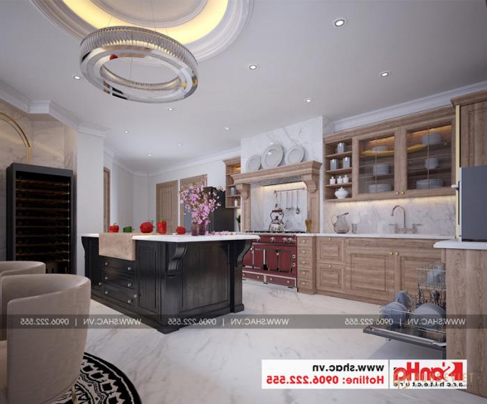 Nội thất phòng bếp được bố trí gọn gàng tiện nghi nổi bật 