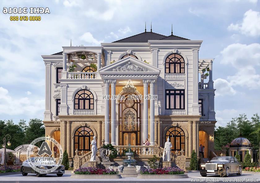 Mặt tiền biệt thự 3 tầng tân cổ điển