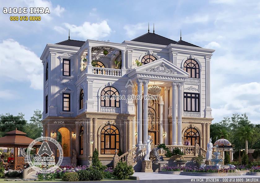 Phối cảnh mẫu nhà 3 tầng tân cổ điển sang trọng