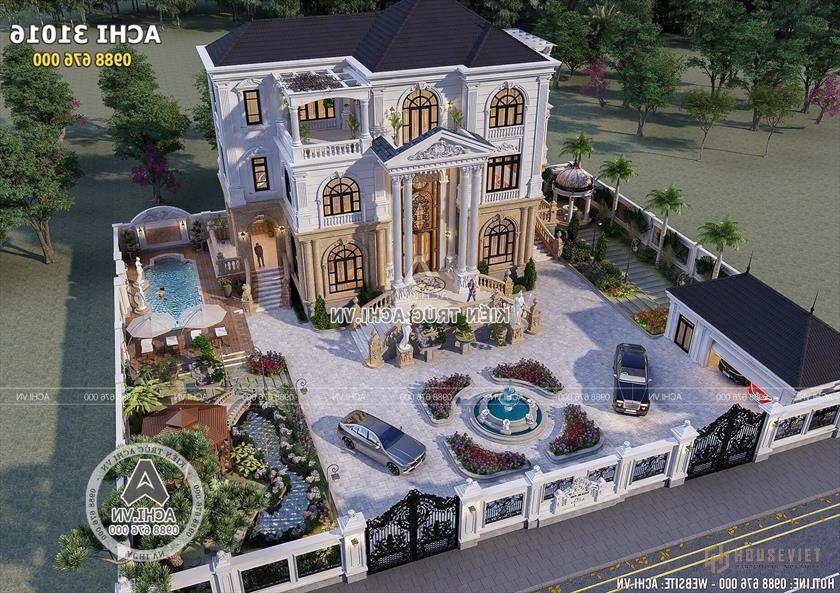 Mẫu thiết kế nhà 3 tầng tân cổ điển đẹp nhìn từ trên cao