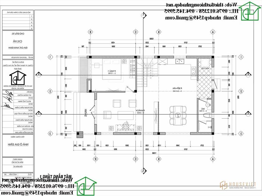 Mặt bằng tầng 1 mẫu nhà cấp 4 mái xéo ở Nam Định NDNC4114