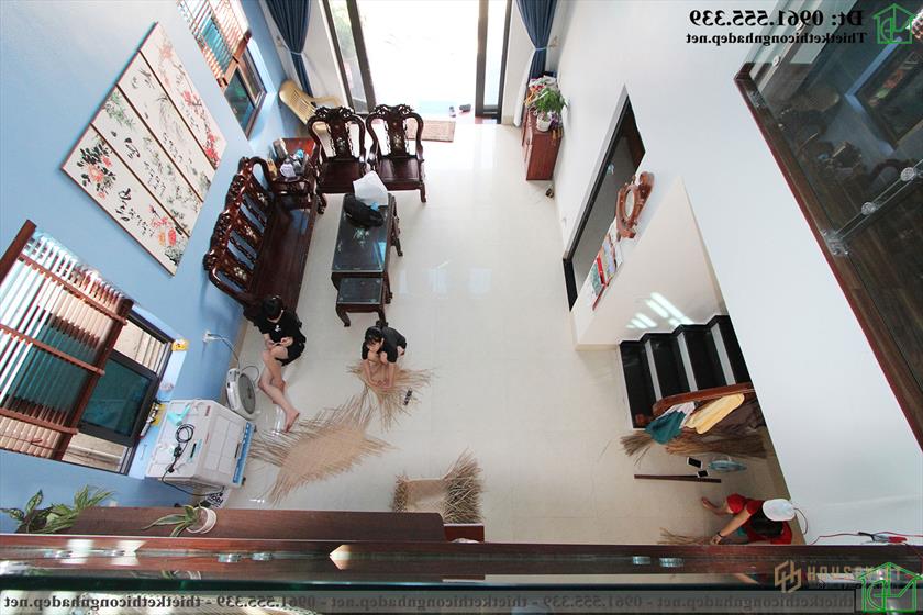 Góc nhìn từ trên cao nhìn xuống mẫu nhà cấp 4 gác lửng NDNC4114