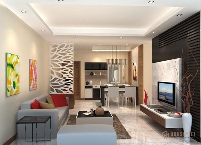 Thiết kế phòng khách nhà ống 5m liên thông bếp.