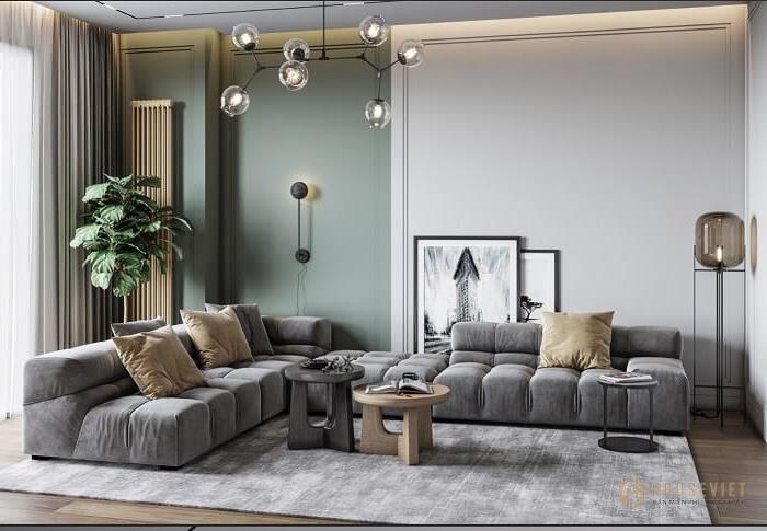 Sơn thiết kế phòng khách nhà ống 5m theo sở thích của các thành viên.